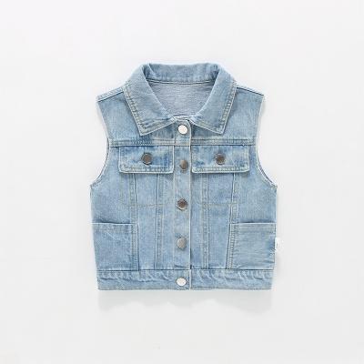 China OUTER WEAR 2021 Autumn Children's Clothing Korean Style Children's Clothing Girls' Denim Doll Collar Vest Baby Boys' Vest Coat Fashion for sale