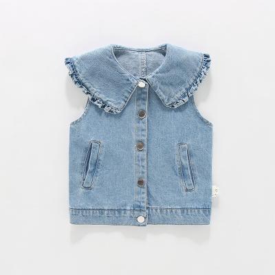 China Autumn Children's Clothing 2021 EXTERNAL WEAR Style Korean Children's Clothing Girls' Denim Vest Doll Collar Vest Fashion Baby Coat for sale