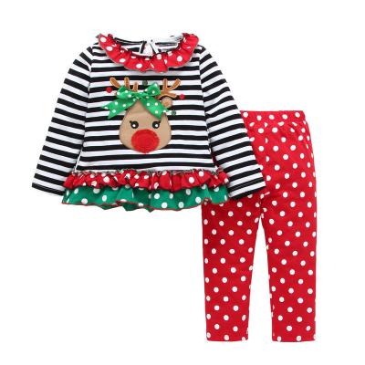 China Polyester/Christmas new year cotton autumn winter infants and kids and girls sets between band elk sets 2 pieces in stock for sale