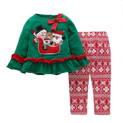 China Autumn Two Piece New Children's Suits Polyester/Cotton Christmas Tops Children's Suit Long Sleeve Christmas Clothes Sets for sale