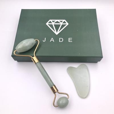 China Hand Held Natural Jade Roller Gua Sha Scraper Massager Tool Gift Box Set for sale