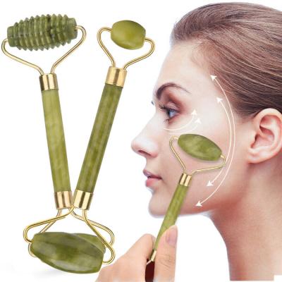 China Face Green Jade Face Roller Facial Tool Massage Body Stone Massager Anti Eye Guasha Therepy for sale