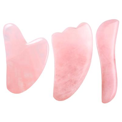 China Natural Rose Quartz Facial Jade Gua Sha Beauty Massage Tool Face Stone Massager Portable/Cool/Comfortable/Double Rollers for sale