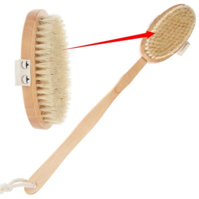 China Soft Eco-friendly Bath Sweep Wooden Handle Long Reach Body Hair Scrubber Back Spa Bathroom for sale