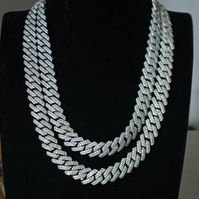 China Hiphop Customized 11mm 2 Rows Sterling Silver S925 Moissanite Hiphop Cuban Link Chain for sale