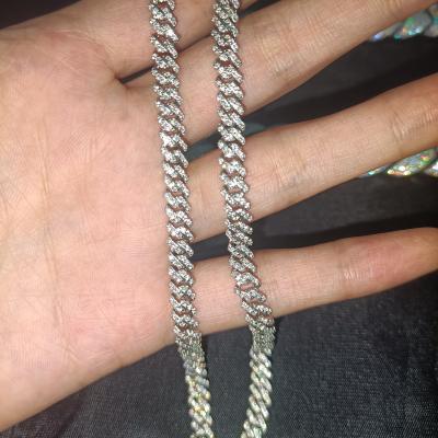 China Best Selling Hiphop S925 D VVS1 Moissanite Silver Diamond 5MM One Row Hip Hop Cuban Link Chain Necklace for sale