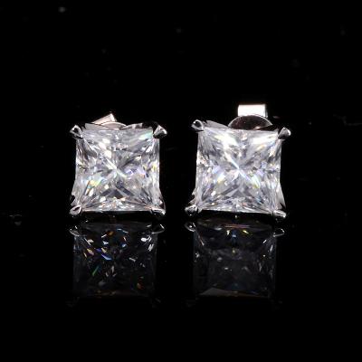 China S925 Factory Customized 10k14k18K 2 Carat 7mm Princess Cut Moissanite Earring for sale