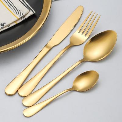 China Luxury Hotel Sustainable 24 Pcs Stainless Steel Cutlery Gift Set Gold Color Spoon Fork Set Gold Brush Cutlery Dinner Knife Flatware Sets for sale