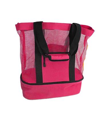 China Portable Beach Swimming Net Bag Double Layer Travel Mesh Swim Bags Tote Lunch Food Storage Bag for sale