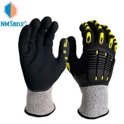 China Dexterity NMSHIELD Cut Resistant Protection Sandy Nitrile Palm Coated TPR Mechanic Impact Glove for sale