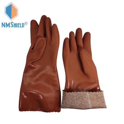 China Waterproof Fish NMSHIELD Long Sleeve Blue PVC Coated Work Gloves ANSI Cut A4 for sale