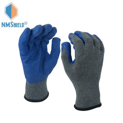 China NMSHIELD 10 Gauge Anti-Slip Gray Polycotton With Blue Latex Ply Palm Coated Working Gloves for sale