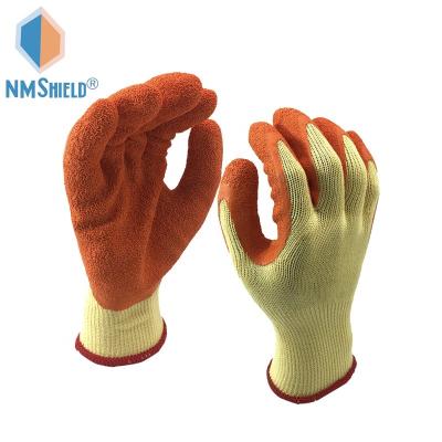 China NMSHIELD Anti-Slip Yellow Polyester Coated Rubber Latex Rugged Grip Building Work Glove for sale