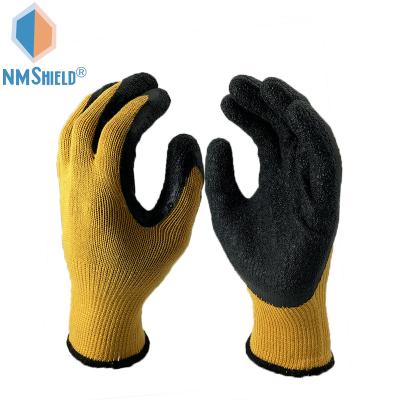 China NMSHIELD Peru anti-slip hot sale yellow polyester palm coated latex work glove for sale