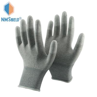 China NMSHIELD 13 Gauge Flexible Polyester And Carbon Finger Coated PU Anti Static Gloves for sale