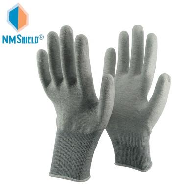 China NMSHIELD 13 Gauge Anti-Static Nylon and Carbon Palm Coated Anti-Static PU ESD Electrician Gloves for sale