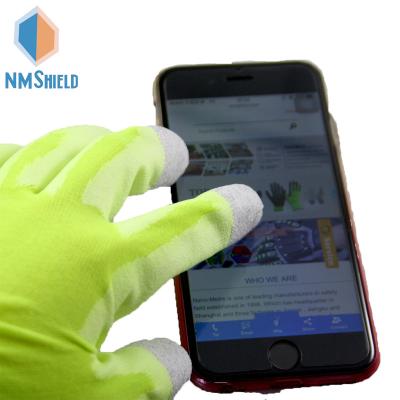 China NMSHIELD 18 gauge super thin ultra light hi-strength yellow nylon dipped polyurethane smartphone gloves CE EN388 2110X for sale