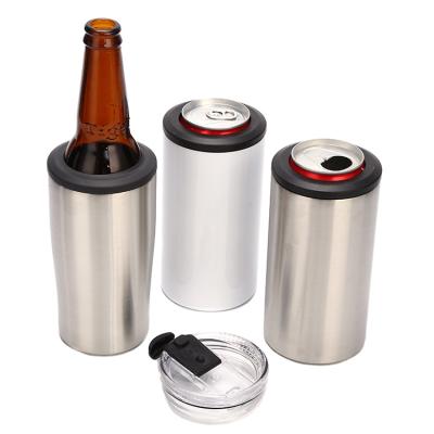 China Traditional Hot Selling Straight 4 in 1 Insulator Cooler Vacuum Stainless Steel Sublimation Box Blank Slim Beer Can Holder for sale