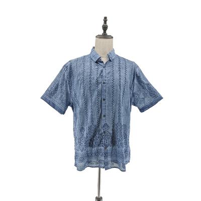 China New Breathable In The Summer Trend Shorts Sleeve Soft Wood Printing Fashion Softwood Men's T-shirt Half Button Sleeve Shirt for sale