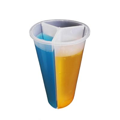 China Disposable Plastic Beverage Cup Three Split Compartments 700ml for sale