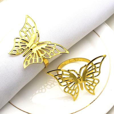 China Viable High Quality Metal Napkin Rings Simple Gold Butterfly Napkin Holder For Table Decoration HWM99 for sale