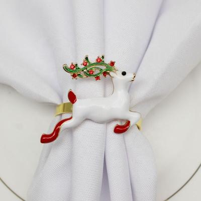 China Viable Christmas Deer Napkin Rings Set Gold Napkin Ring Holder Enamel Napkin Ring Christmas HWC12 for sale