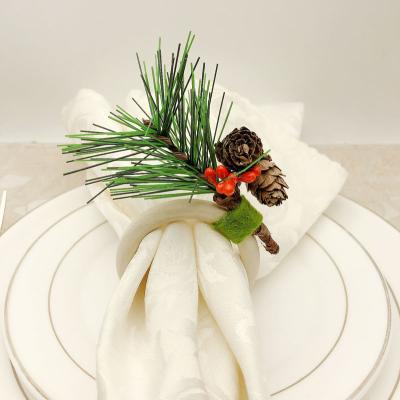 China New Viable Handmade Christmas Tree Pine Cone Simulation Napkin Ring Wooden Napkin Buckle Holders Mouth Cloth Ring HWC51 for sale