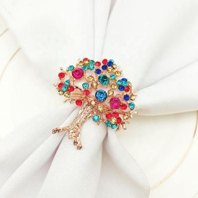 China Viable Luxury Colorful Crystal Rhinestone Christmas Tree Napkin Ring For Wedding Dinner Table Decoration HWC71 for sale