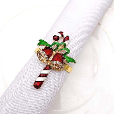 China New Design Viable Crystal Christmas Bells Canes Crutches Napkin Rings For Wedding Party Decoration HWC151 for sale