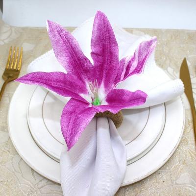 China Viable Farmhouse Plum Red Flower Napkin Holders Napkin Rings For Wedding Dinner Birthday Party Table Decor HWF48 for sale