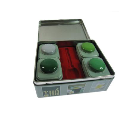 China Recycled Materials Food Grade Large Rectangle Metal Hinged Lid Tin Box With 4pcs Small Square Tin Box Set For Tea for sale