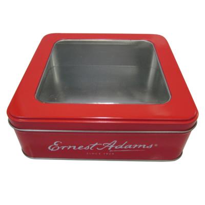 China Recycled Super High Quality Square Gifts Tin Box With Clear PET Window Lid for sale