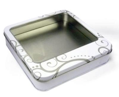 China Cookie Metal Tin Box With PVC Decorative Square Window for sale