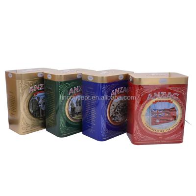 China Beautiful Printing Colored Blue Empty Metal Cookie Tin Box Airtight With Plug Lid for sale