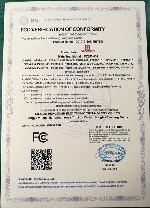 FCC - Ningbo Peacefair Electronic Technology Co., Ltd.