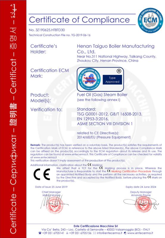 CE - Henan Taiguo Boiler Manufacturing Co., Ltd.