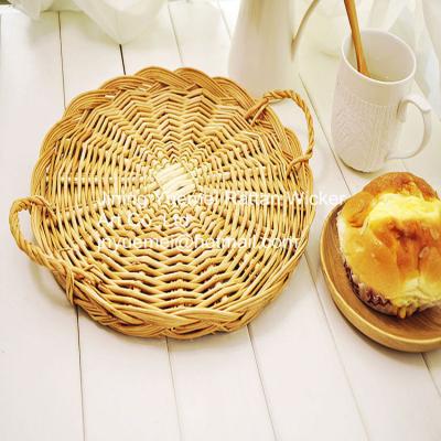 China 2016 wicker tray basket wicker storage basket willow fruit tray round shape with handle for sale