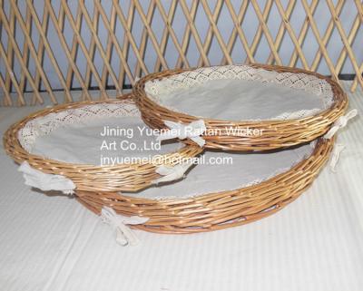 China 2016 wicker tray basket wicker storage basket willow fruit tray round shape with liner for sale