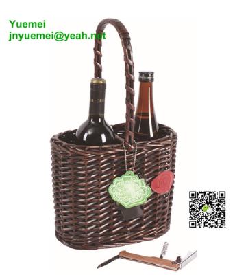 China wicker handle basket manufacturer wicker redwine basket customized size 2 bottles for sale