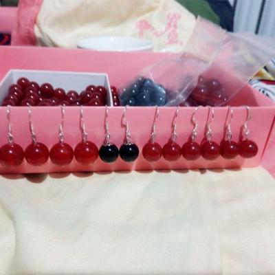 China 100% True Sterling Silver S925 Earrings Nature Red Jade Black Agate Eardrop Certifications Fast Delivery for sale