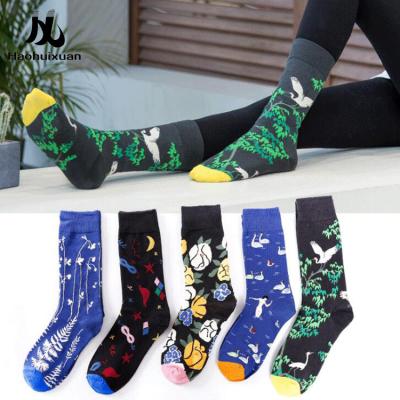 China 2019 Wholesale Antibacterial New Design Pattern Men's Socks Hot Cotton Happy Funky Flamingo Unisex Happy Colorful Socks for sale