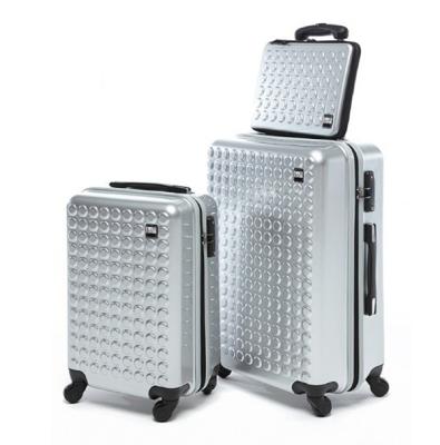 China Waterproof Luggage Trolley Bag Business Silver Embossed ABS Polycarbonate Rolling Trolley Luggage Set for sale