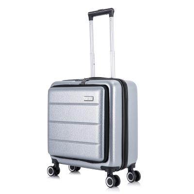 China Shell Trolley Luggage Hard PC 18 Inch Business Cabin Size ABS Luggage Suitcase With Front Laptop Pocket for sale