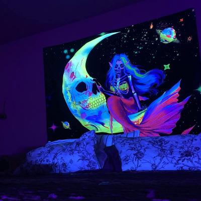 China Psychedelic Tapestry Blacklight Mermaid Tapestry Moon Tapestries Custom UV Tapestry Psychedelic Tapestry For Bedroom Living Room Decor for sale