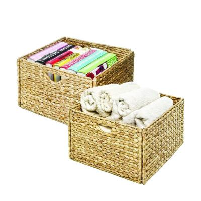 China Sustainable Eco-Friendly Rectangular Water Hyacinth Woven Storage Basket for sale