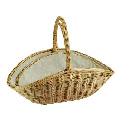 China Winter Stocked Cheap Whole Fireplace Supplies Hardwood Wicker Firewood Basket Home Container Handle for sale