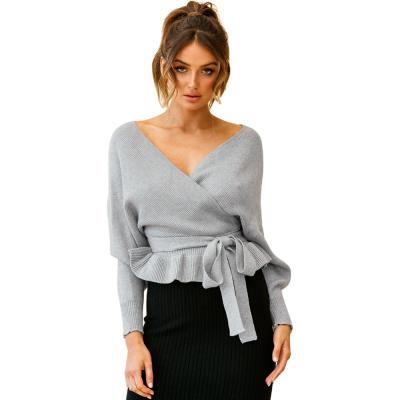 China Anti-wrinkle the new autumn spring and v-neck waist women's short pullover listing sexy knitted sweater for sale