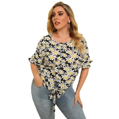 China Other Popular Hot Plus-size Women's New Summer Collar Daisy Print Top Round Loose Strap T-shirt Small for sale