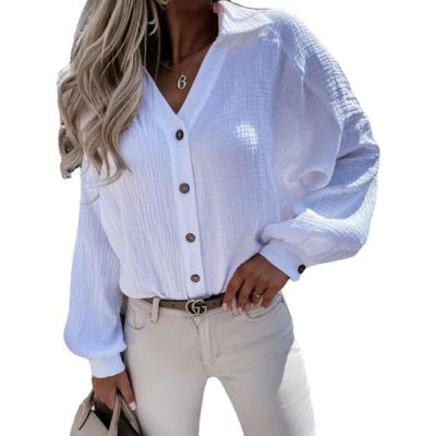 China Foreign trade autumn and winter V collar lantern sleeve jacket fashion European and American warm QUICK-DRY simple shirt for sale