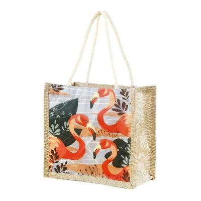 China Wholesale Handled Customizing Eco Friendly Fashion Beach Tote Grocery Jute Printed Reusable Bags With Zipper for sale